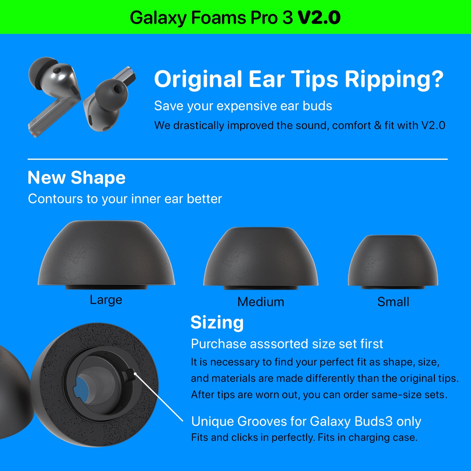 Galaxy Foams Pro 3 - Memory Foam Ear Tips for Galaxy Buds3 Pro & Buds4 Pro