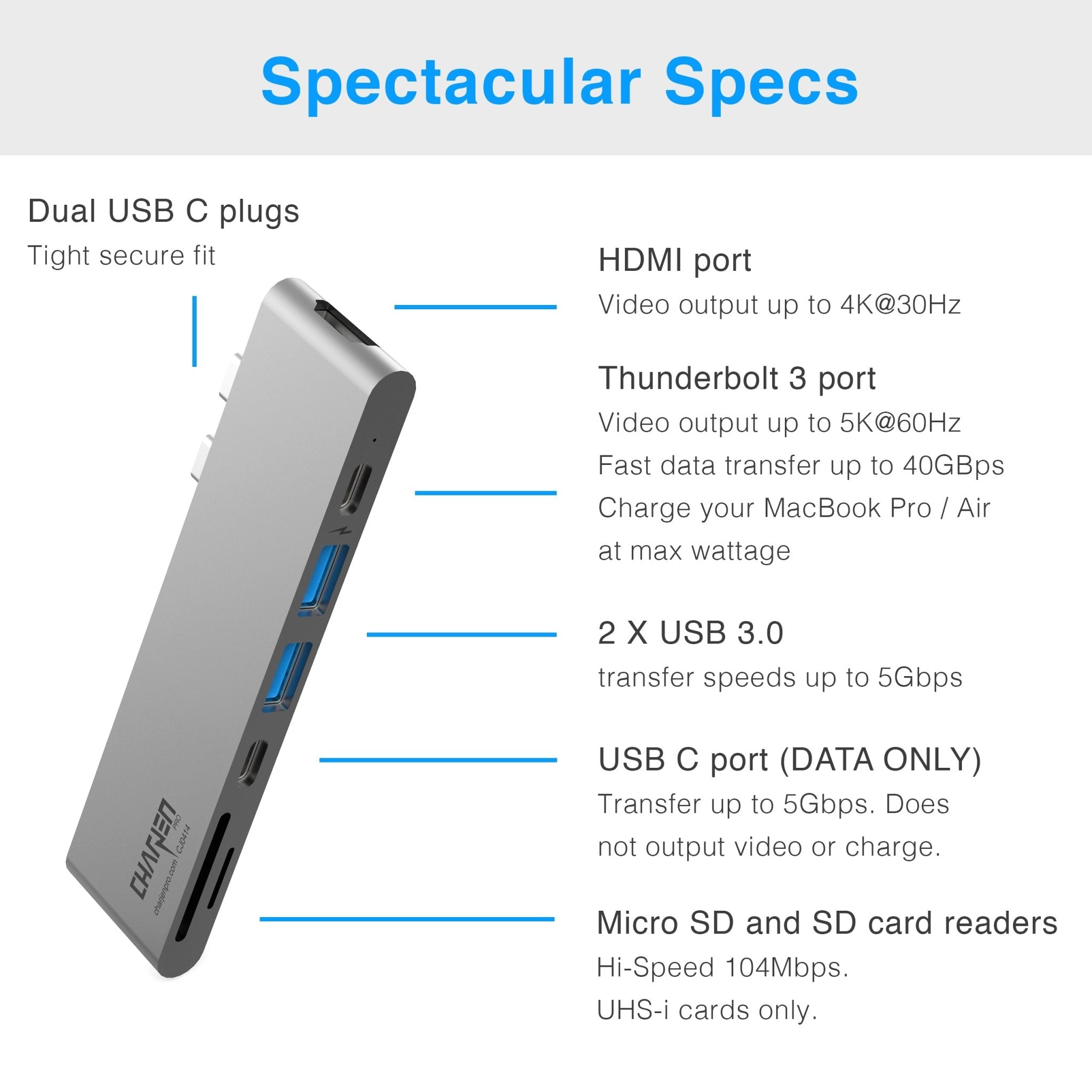 MacBar USB-C Hub (HDMI, USB 3.0, SD) for MacBook