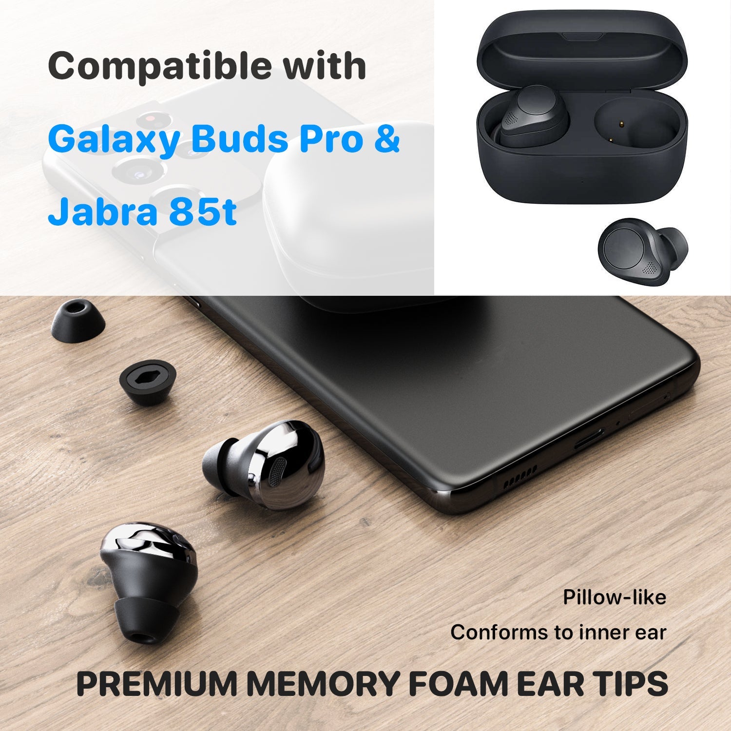 Memory Foams Pro Ear Tips for Galaxy Buds Pro & Jabra 85t - CharJenPro