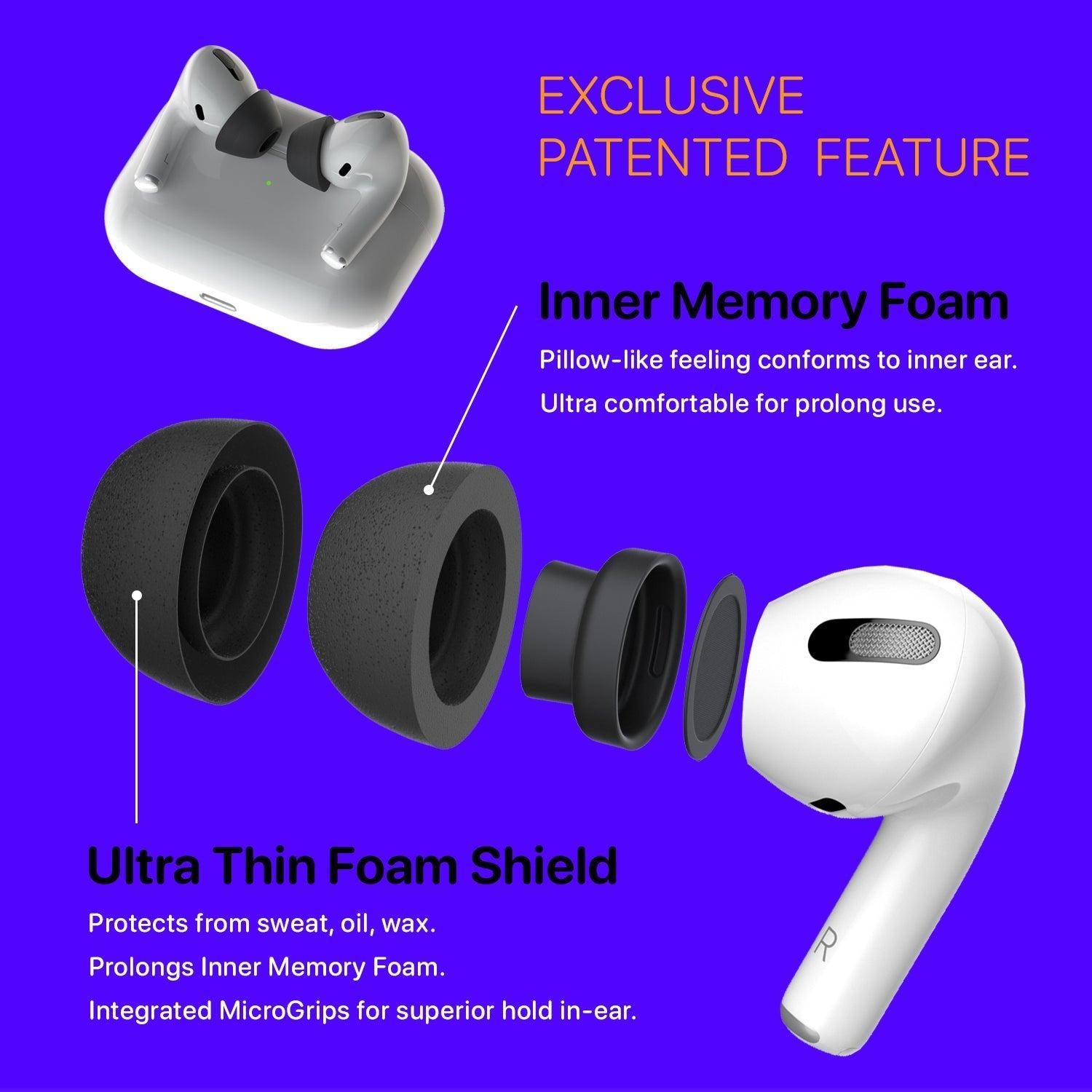CharJenPro AirFoams Pro Ultra Memory Foam oordopjes voor AirPods Pro 1e en 2e generatie, nieuwe versie 5.0, veilig in het oor, comfortabel, geweldige ruisonderdrukking, vervangende knoppen, 3 paar CharJenPro AirFoams Pro Ultra Memory Foam oordopjes voor AirPods Pro 1e en 2e generatie, nieuwe versie 5.0, veilig in het oor, comfortabel, geweldige ruisonderdrukking, vervangende knoppen, 3 paar