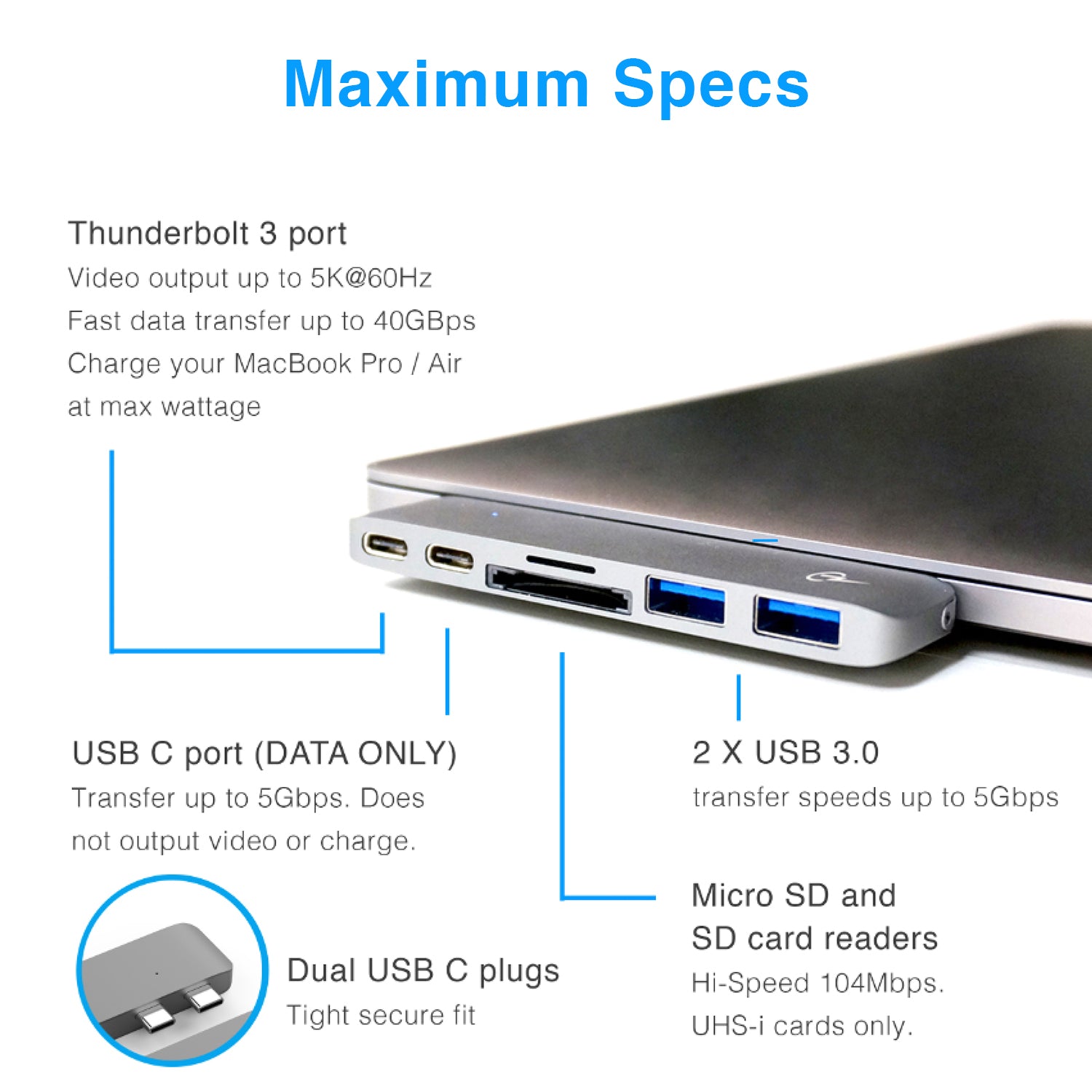 USB-C Hub for MacBook (5K, 100W, SD) – Ultra Compact