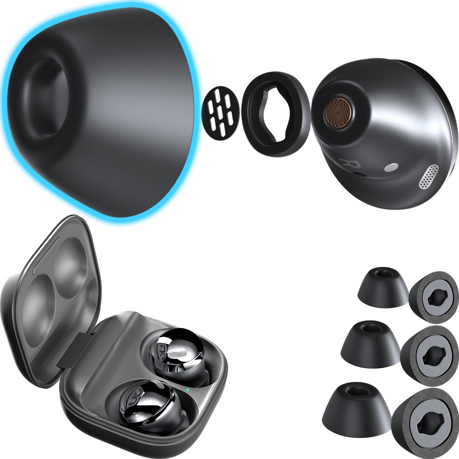 Memory Foams Pro Ear Tips for Galaxy Buds Pro & Jabra 85t - CharJenPro